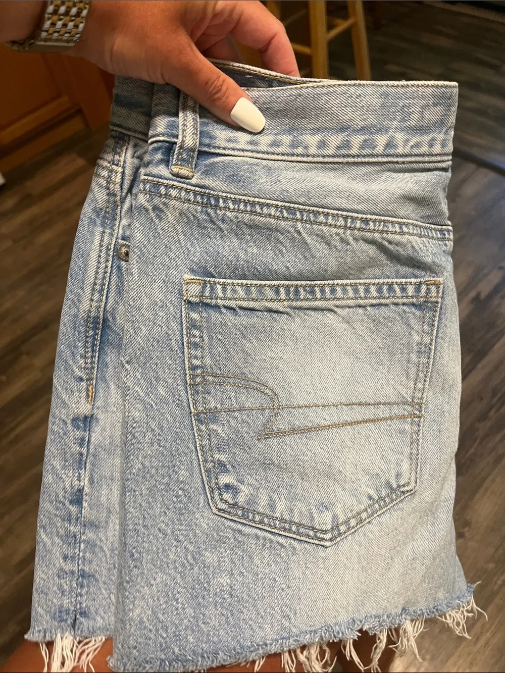 American Eagle Outfitters Light Blue Frayed Hem Denim Shorts